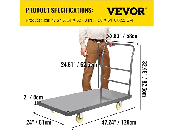 Flatbed Utility Cart, Supports up to 2000 lbs