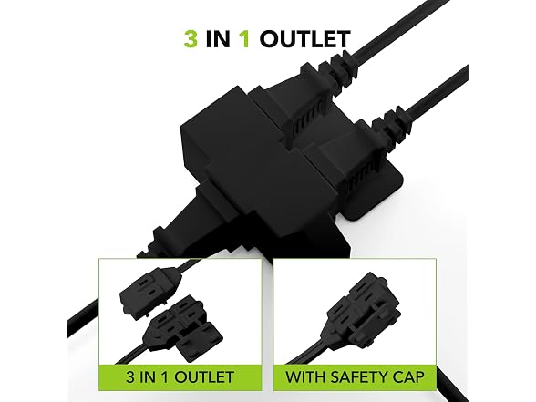 HBN Extension Cord, 3-Pack 3FT Black, 2 Prong