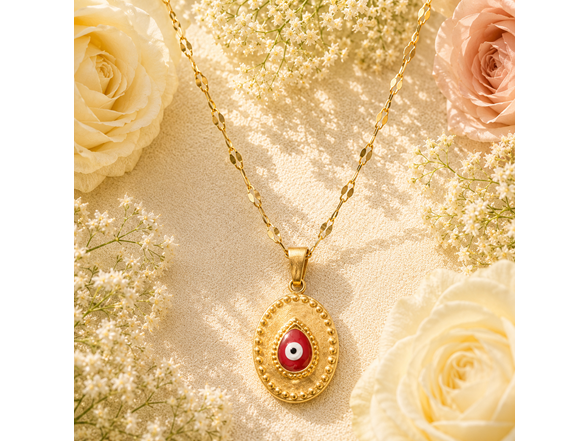 18K Gold Red Protective Eye Necklace