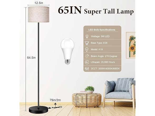 TOBUSA Floor Lamp 65’’ Tall