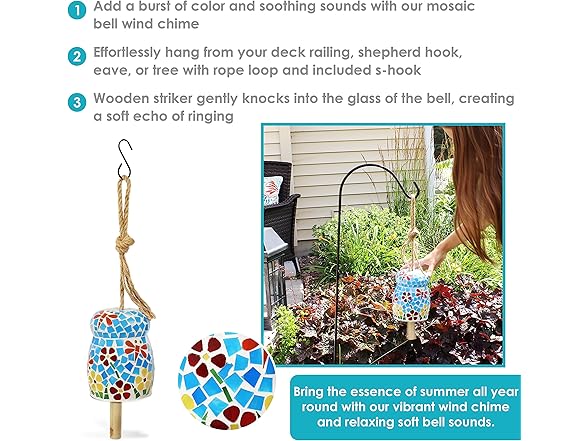 Sunnydaze Mosaic Glass Wind Chime Bell - 7"
