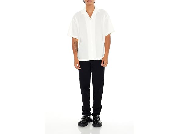 Forever 21 (L) Textured Rayon Cuban Collar Shirt