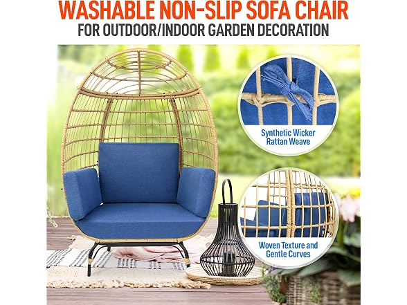 SereneLife Wicker Rattan Egg Chair with Cushions