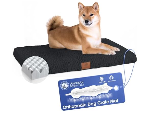 AKC Orthopedic Memory Foam Dog Crate Mat, 23" x 36", Black