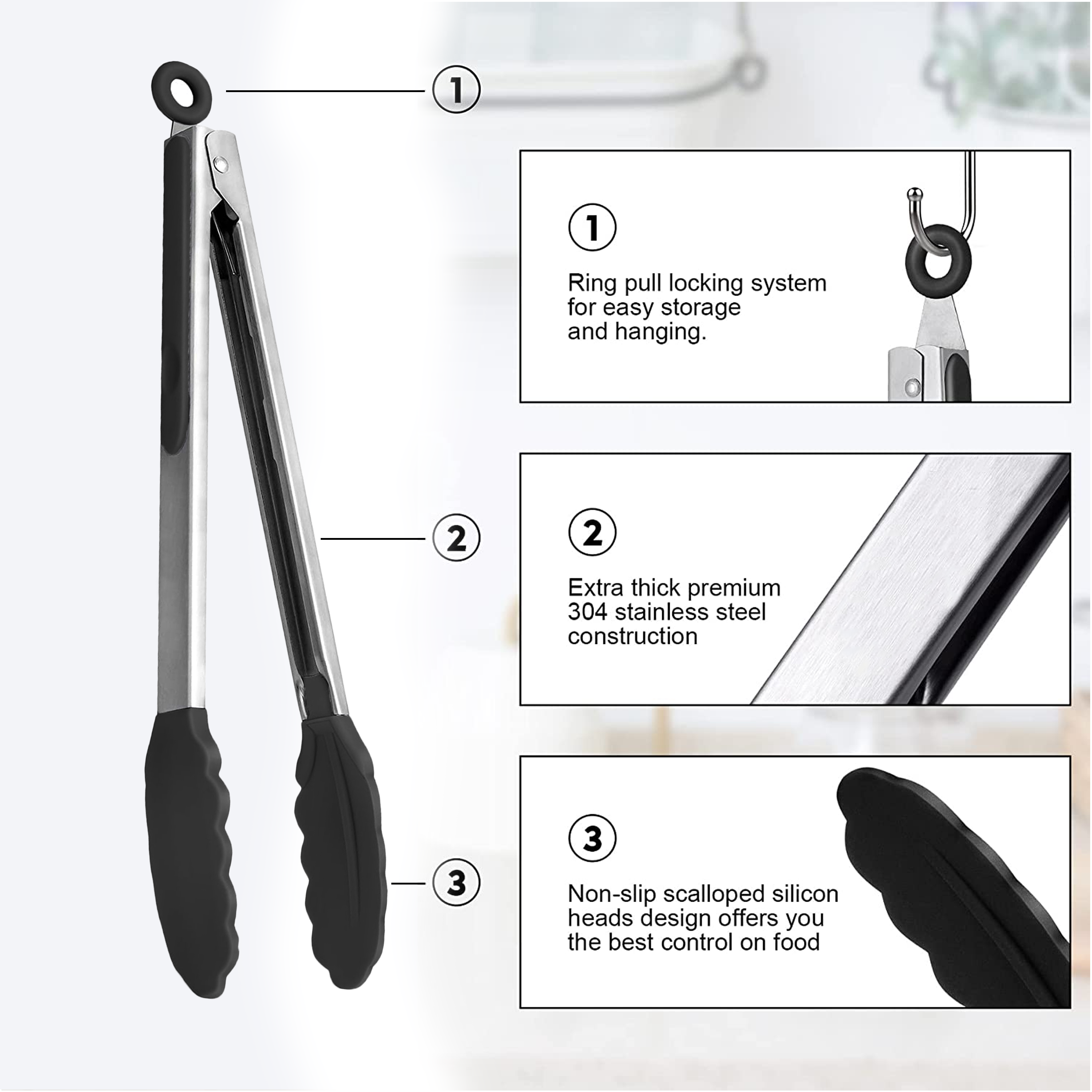 12” Stainless Steel Tongs - Gallery 13