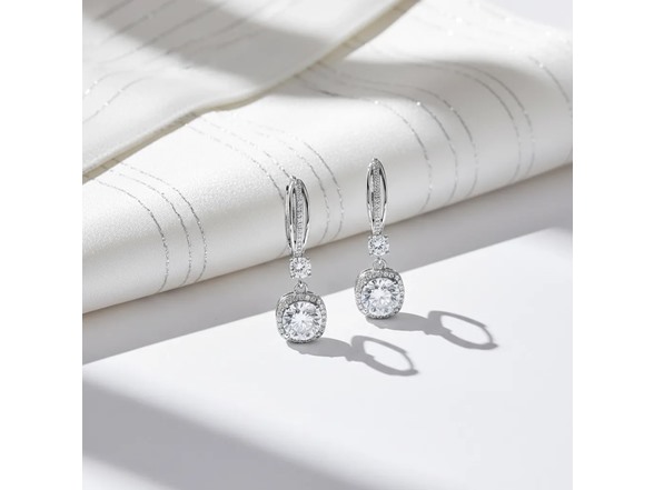 Moissanite Halo Drop Huggie Earrings