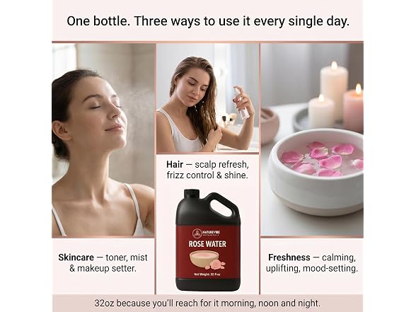 Naturevibe Botanicals Pure Rose Water Toner 32 oz