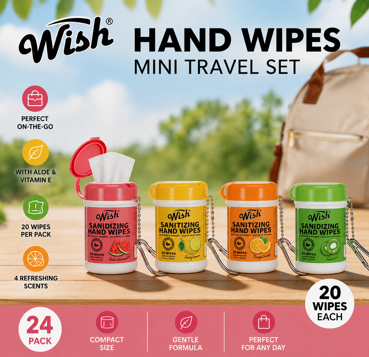 24pk Travel Size Hand Wipes Keychain - Gallery 11