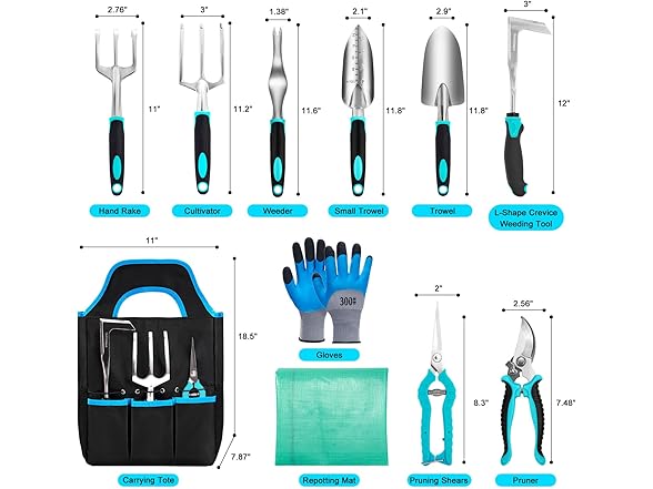 11-Piece Stainless Steel Garden Tool Set