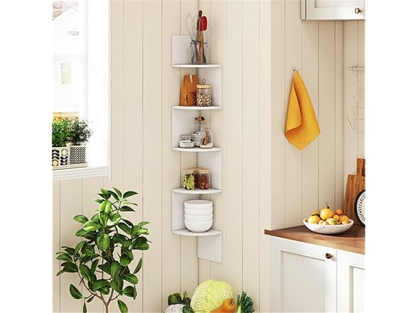 5-Layer White Wall Mounted Corner Stand