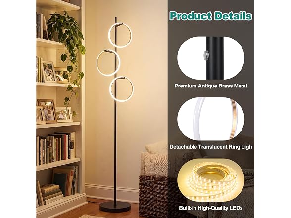 Bairth Black Floor Lamp with 3 Lights