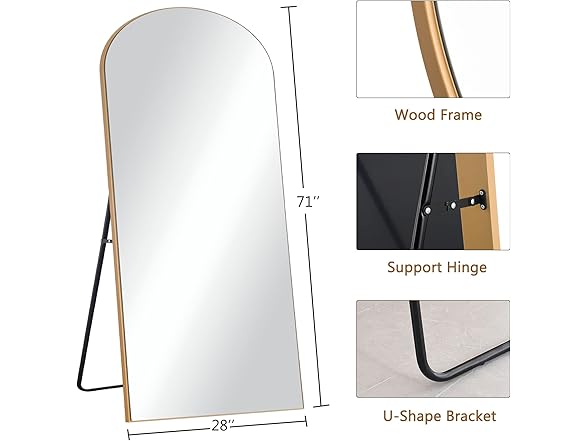 Trvone Arched Gold Mirror, 71"x28"