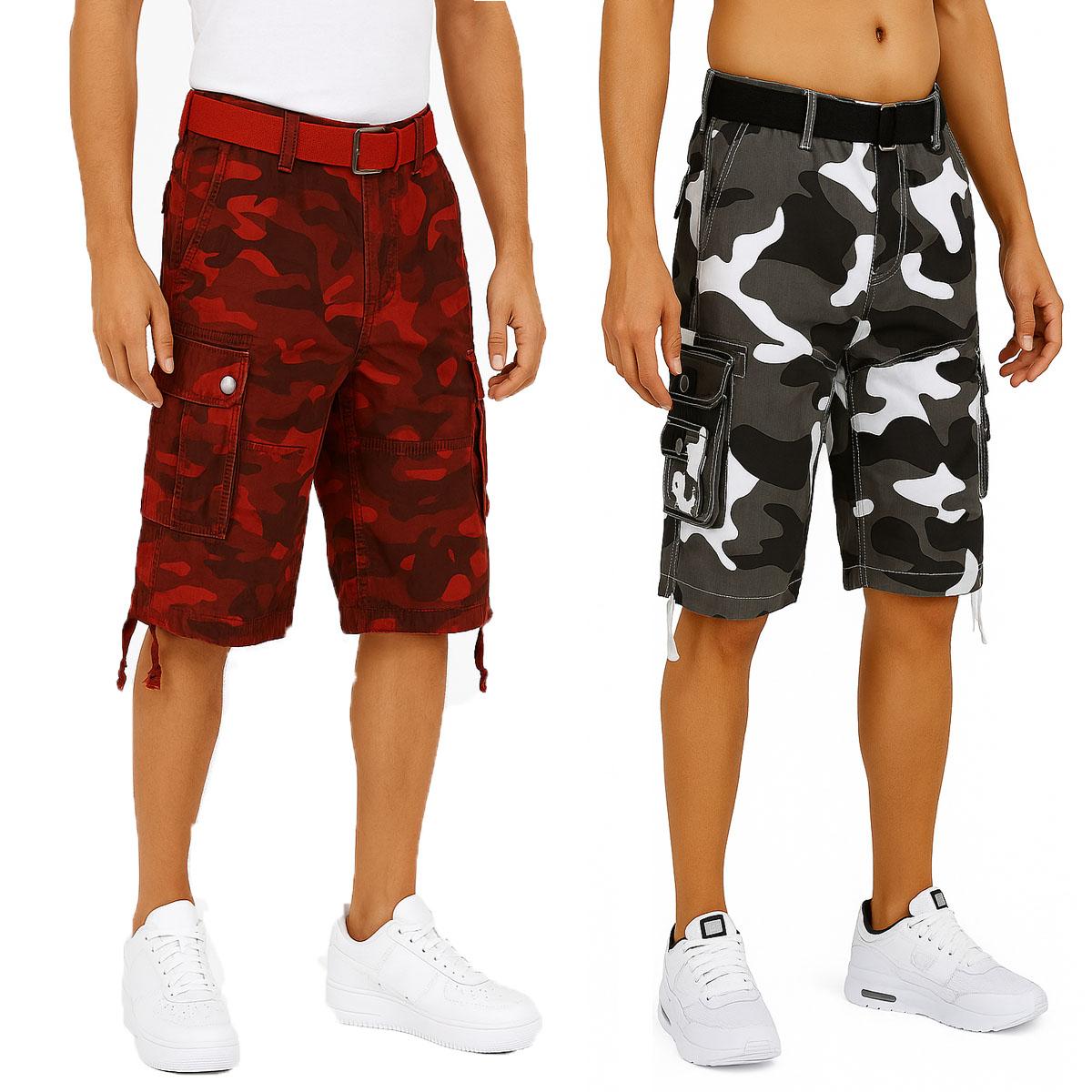 2Pk Mens Belted Cargo Utility Shorts - Gallery 18