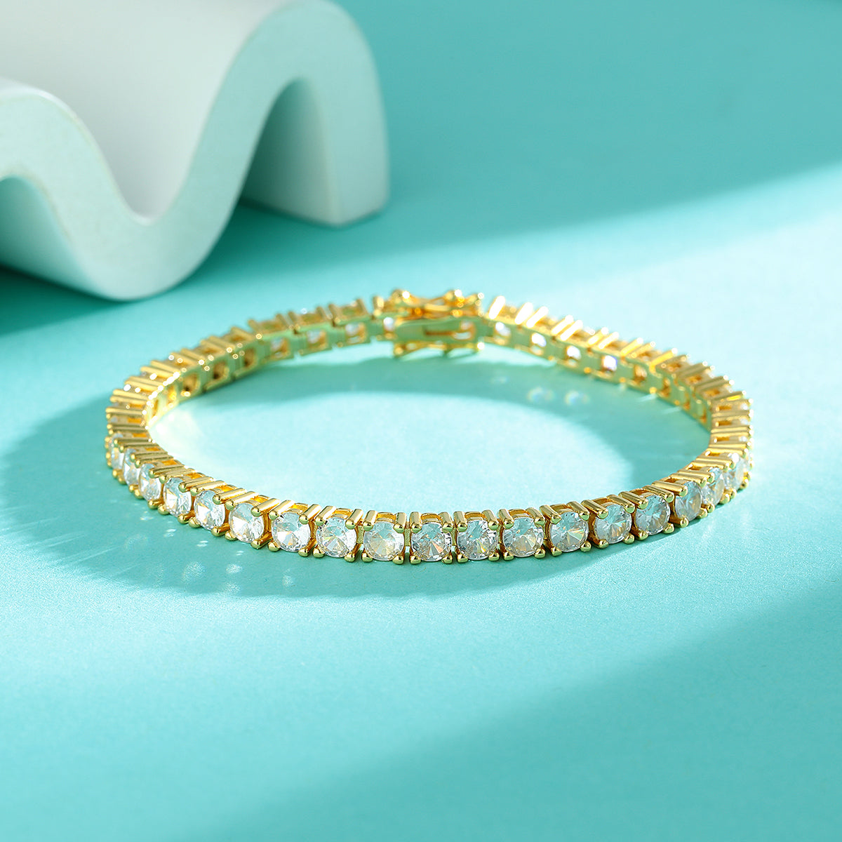 Gold Simulated Diamond Tennis Bracelet - Gallery 4