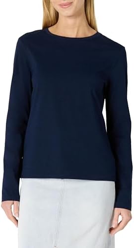 Amazon Essentials Women's 100% Cotton Regular-Fit Long-Sleeve Crewneck T-Shirt, Navy, X-Large