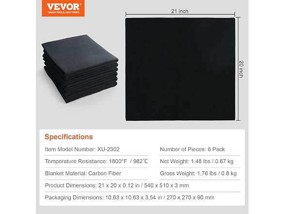 Carbon Felt Welding Blanket 6 Pack, 21" x 20"