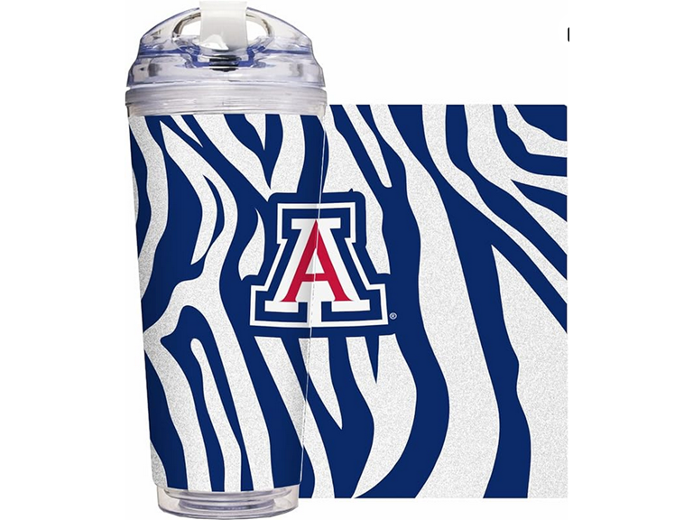 Rico Industries NCAA Arizona Wildcats Glitter 24oz Acrylic Tumbler with Hinged Lid