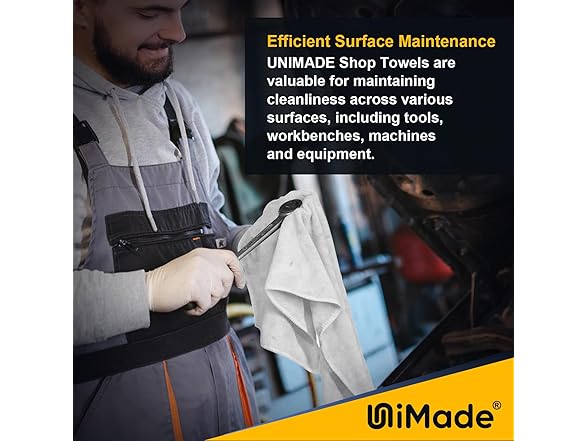 UNIMADE Shop Towels, 150pk, 11.5" White