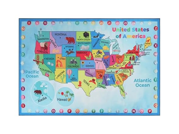Superior Map Non-Slip Kids Washable Indoor Area Rug