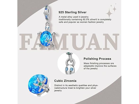 Famuan Aquamarine Turtle Charms
