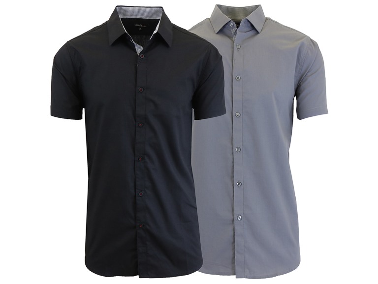GBH WC-----(New 2Packs) / MSS-500 / BK-GY / S Small 2Pk Mens S/S Solid Classic Dress Shirts Black & Grey