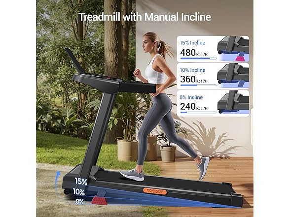 3-in-1 Treadmill with 15% Incline, Portable Treadmills for H (Open Box)