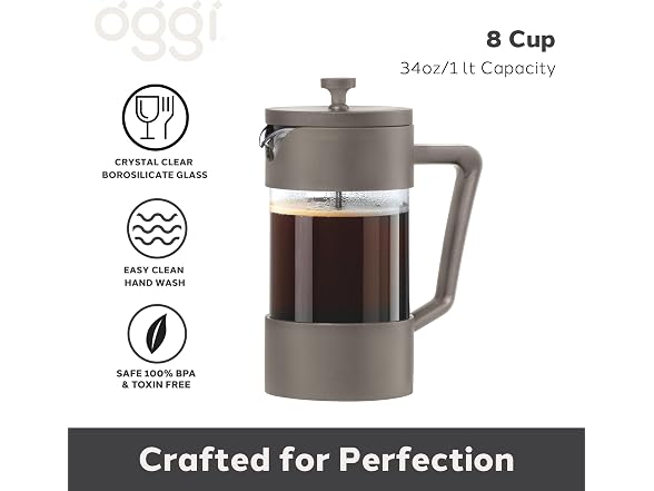 Oggi Borosilicate Glass French Press Coffee Maker - 34oz