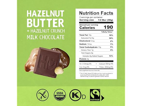 6PK Hu Grass-Fed Milk Chocolate Hazelnut Bar