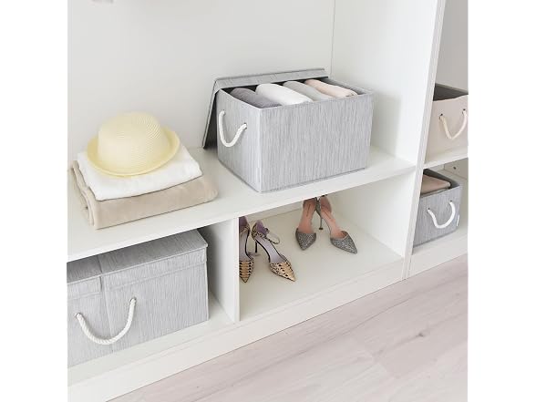 Suptinwear Large Storage Baskets with Lid for Shelves, Gey