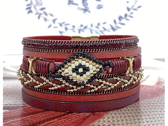 Red Boho Wraps Handmade Beaded Bracelet