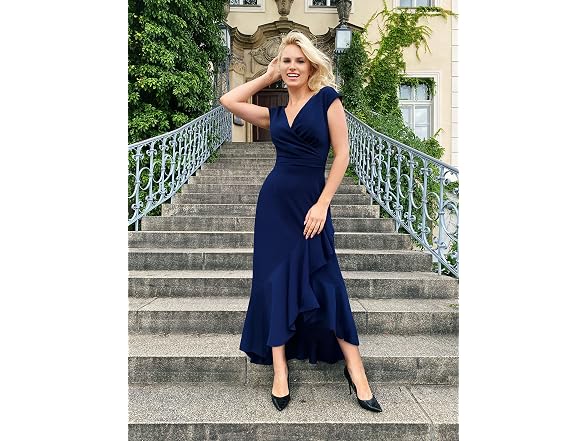 Miusol Women (XL) Elegant V Neck Dress Navy Blue