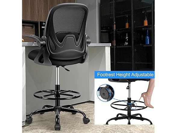 Drafting Chair Tall Office Chair with Flip-up Armrests, Adju (Open Box)