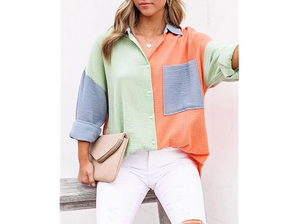 Chouyatou Women (L) Block Long Sleeve Button Shirt