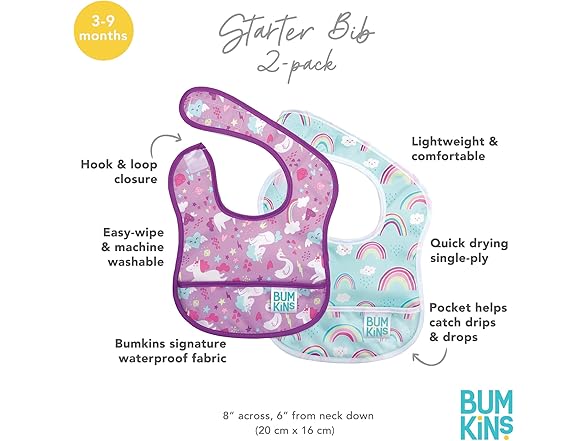 Bumkins Bibs, 3-9 M, Unicorns & Rainbows