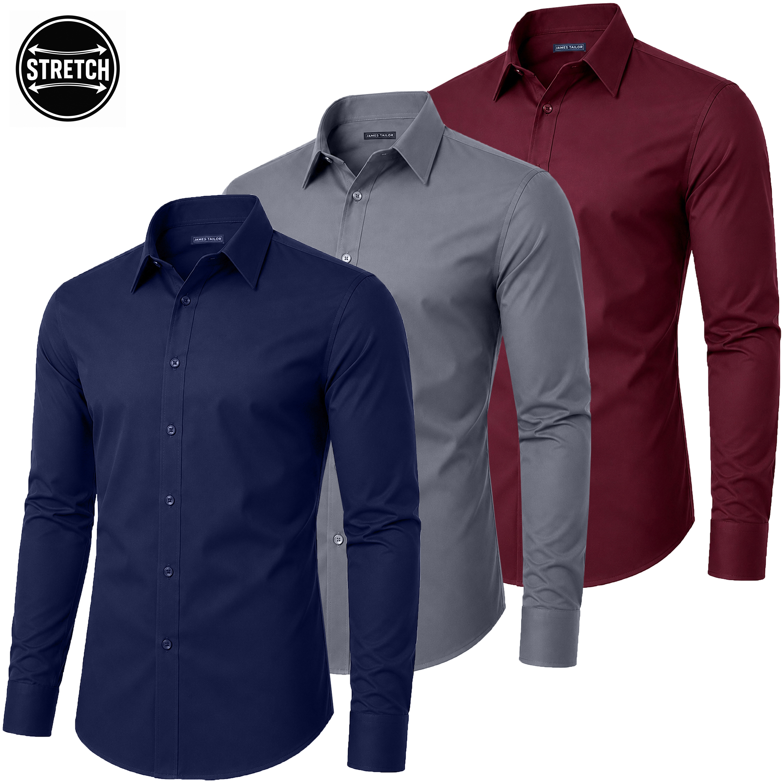 3Pk Mens L/S Stretch Dress Shirt - Gallery 16