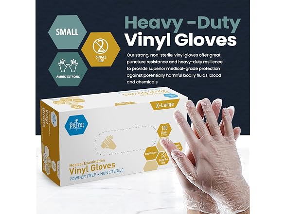 MED PRIDE Vinyl Exam Gloves XLarge 100ct