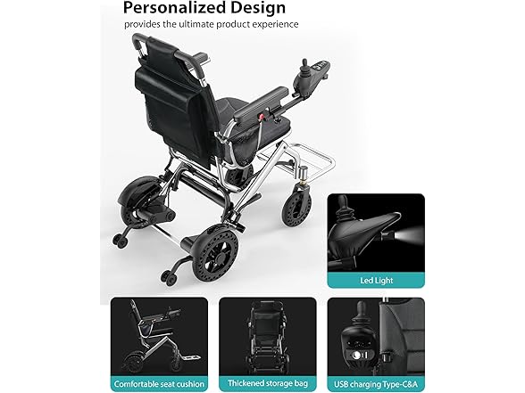 Goldseason 330lb Bearing Portable Electric Wheelchair for Adults & Seniors – 33lbs Lightweight Electric Wheelchair, Side Pockets for Essentials, Airline Approved for Travel, Silver-Gray (Open Box)