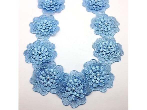 10PC Blue 3Inch Pearl Chiffon Beaded