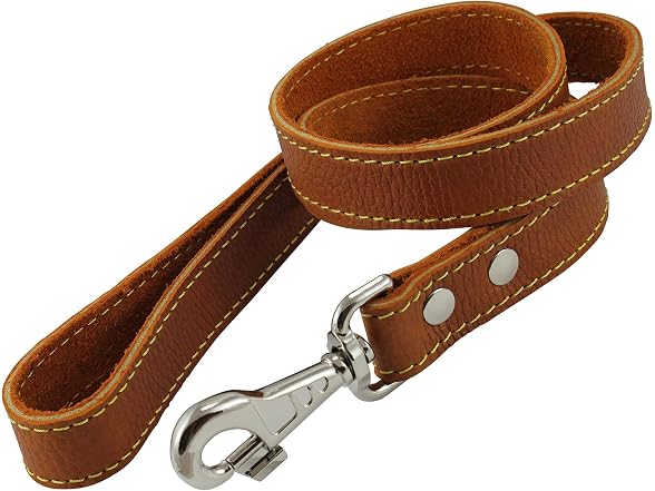 4' Classic Genuine Leather Dog Leash 1" Wide