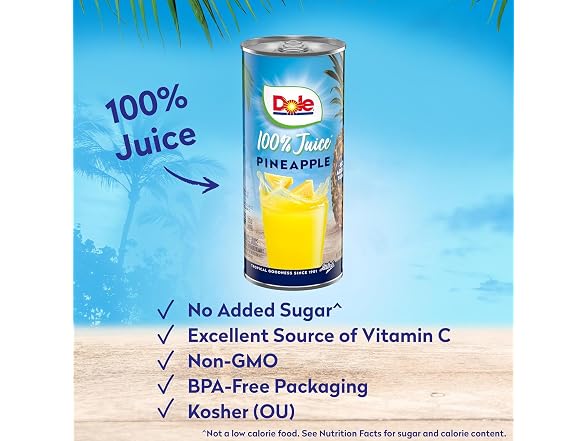 24PK Dole 100% Pineapple Juice, No Added Sugar
