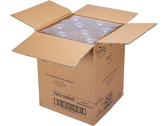 WNA Reserv 12oz Clear Plastic Stemless Wine Glasses, 64-Pack