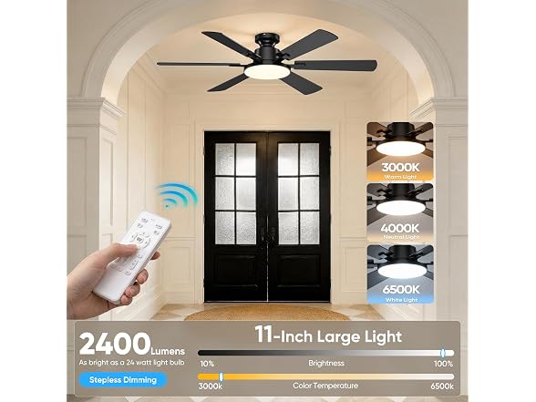Eterfun 52in Ceiling Fan with Light & Remote