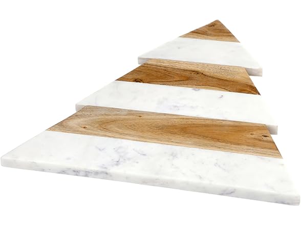 Wood and Marble Christmas Tree Shaped Charcuterie Tray