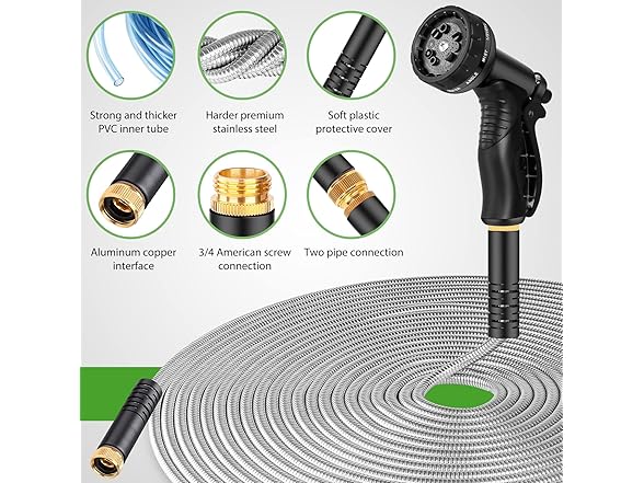 Rcfunkid Stainless Steel Garden Hose - 100ft