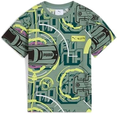 PUMA Boys' Hot Wheels Relaxed Cotton Graphic T-Shirt, Green Moon
