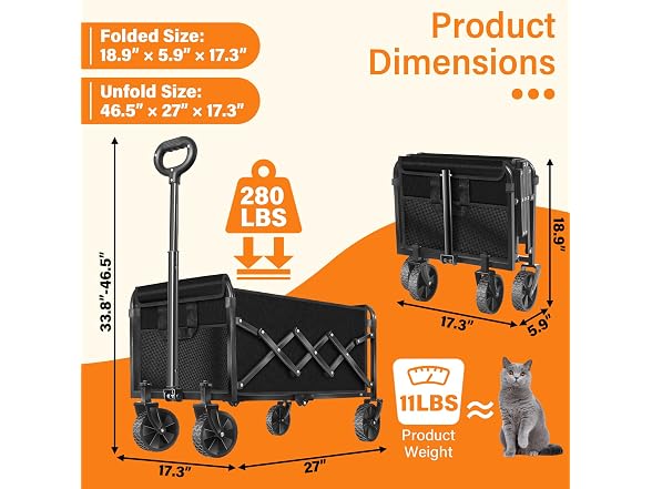 Exovyn Wagons Carts Foldable, Black