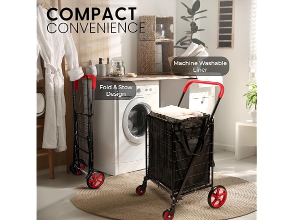 SereneLife Folding Shopping Cart Red