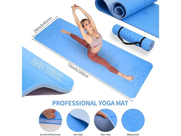 DICYWUDI Blue Yoga Mat Starter Kit