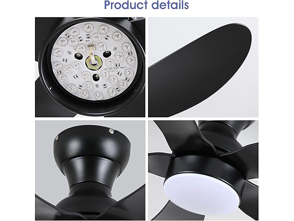 Kviflon 44 Inch Modern Flush Mount Ceiling Fan with Lights, (Open Box)