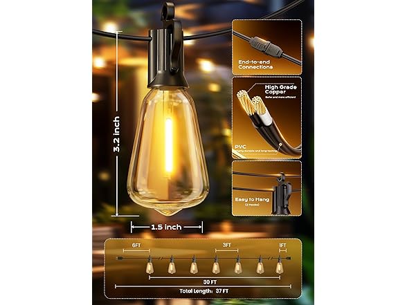 Brightown Outdoor String Lights, 30FT